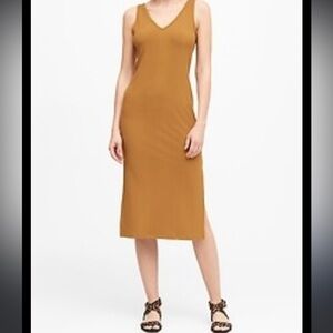 Banana Republic Ribbed tank midi dress V cleavage sleeveless‎ side slits Sz S